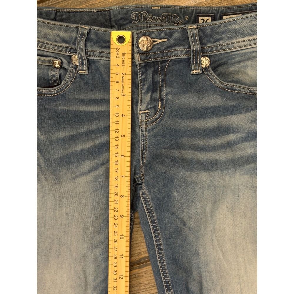 Miss Me Signature Bootcut Jeans Medium Wash Bling Flap Size 26x28 Short Y2K - Picture 7 of 12